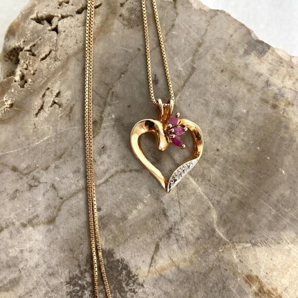 Ross-Simons Gold Vermeil Sterling Silver 925 Ruby Open Heart Pendant Necklace - Picture 1 of 16